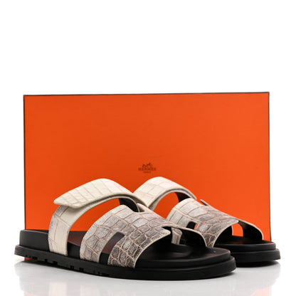 Hermes Matte Niloticus Crocodile Himalaya Mens Chypre Sandals 44 White 9 of 9
