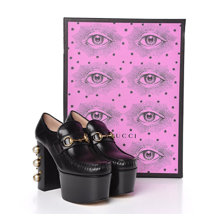Gucci Malaga Kid Pearl Studded Vegas Platform Loafers 37 Black 10 of 10