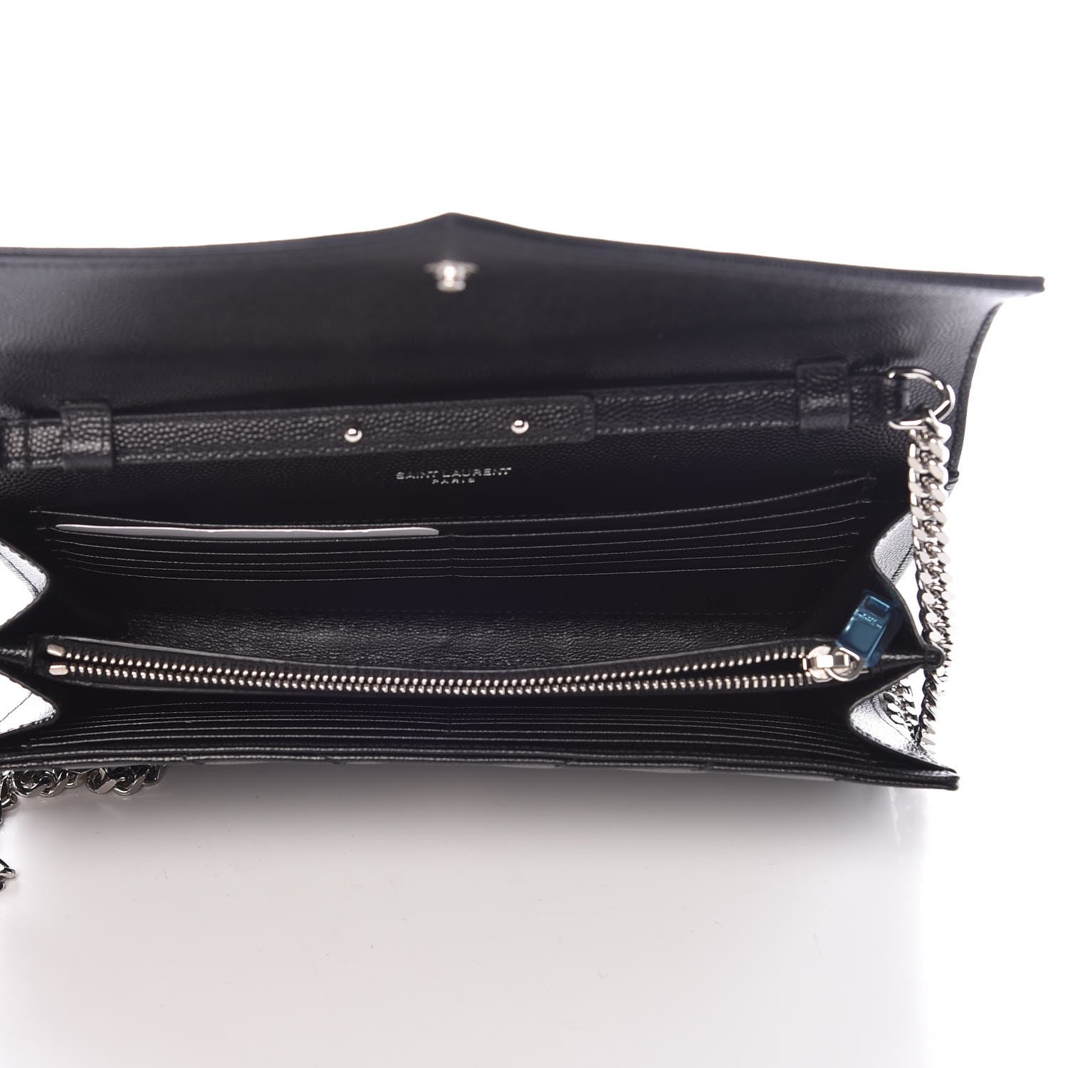 Saint Laurent Grain De Poudre Matelasse Chevron Monogram Chain Wallet Black 5 of 8