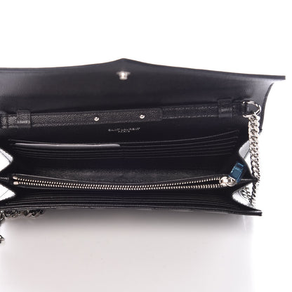 Saint Laurent Grain De Poudre Matelasse Chevron Monogram Chain Wallet Black 5 of 8