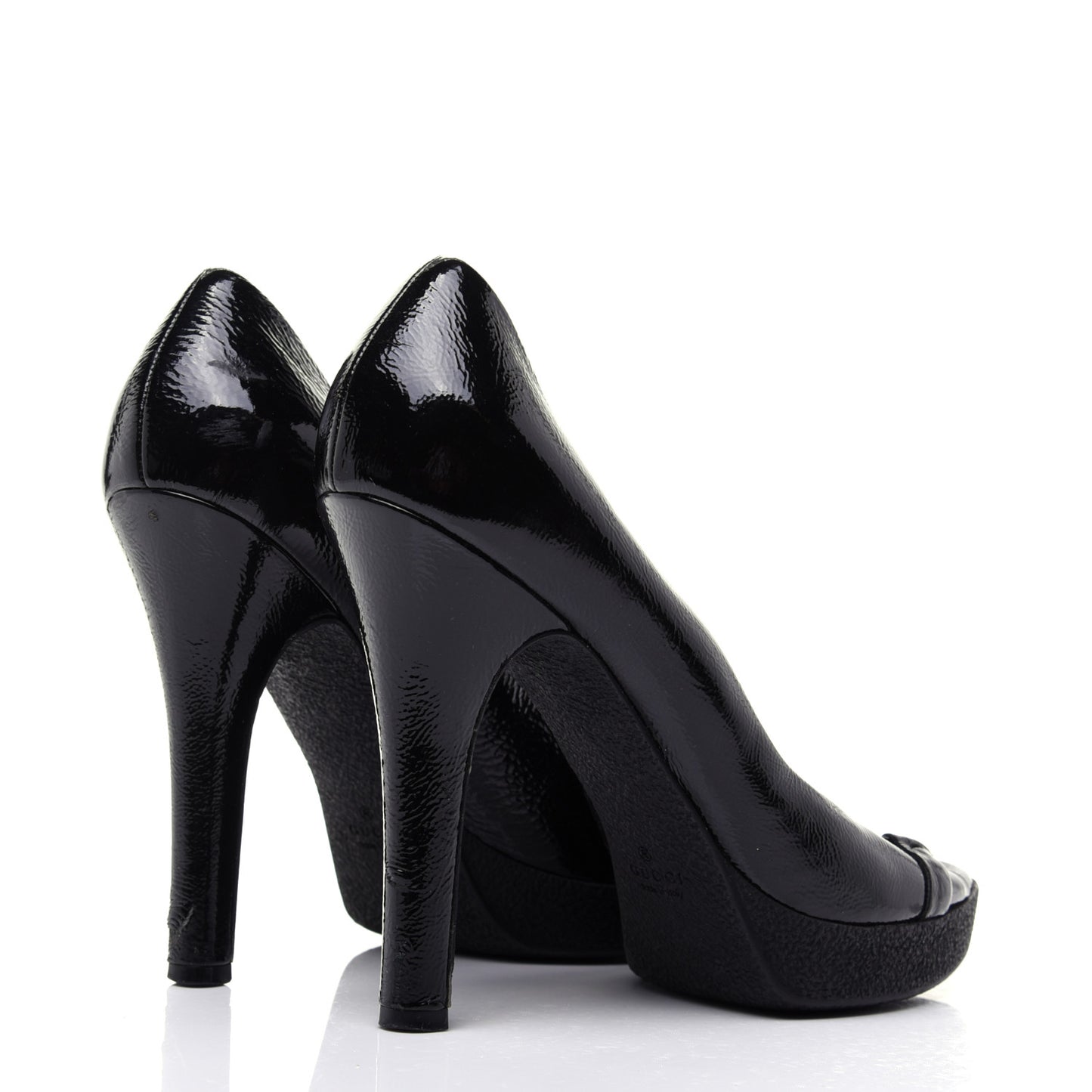 Patent Horsebit Platform Peep Toe Pumps 9.5 Black