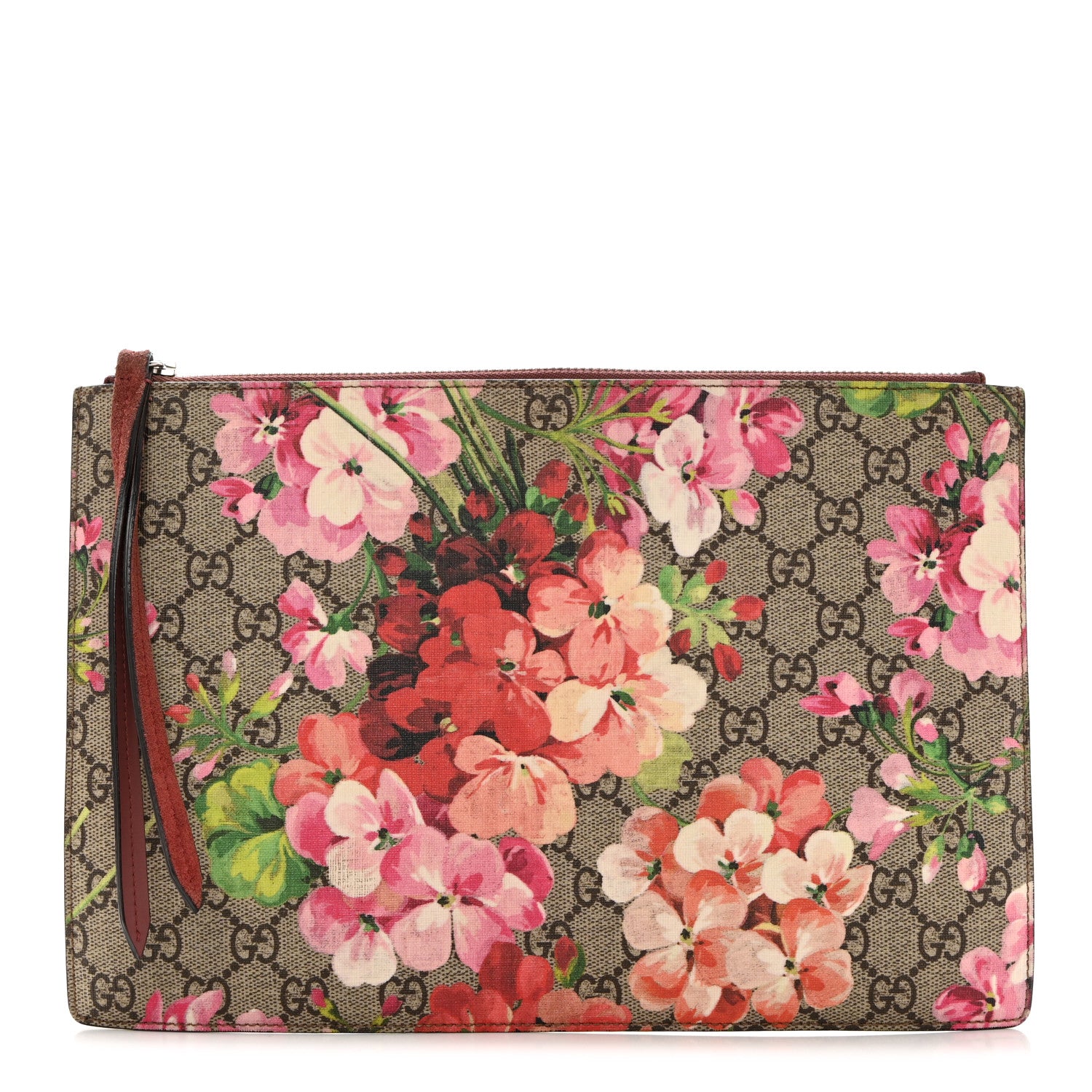Gucci GG Supreme Monogram Blooms Small Zip Pouch Beige Multicolor Dry Rose 1 of 7