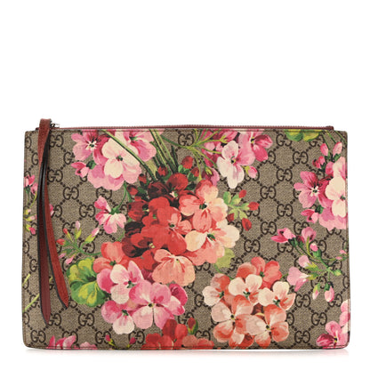 Gucci GG Supreme Monogram Blooms Small Zip Pouch Beige Multicolor Dry Rose 1 of 7