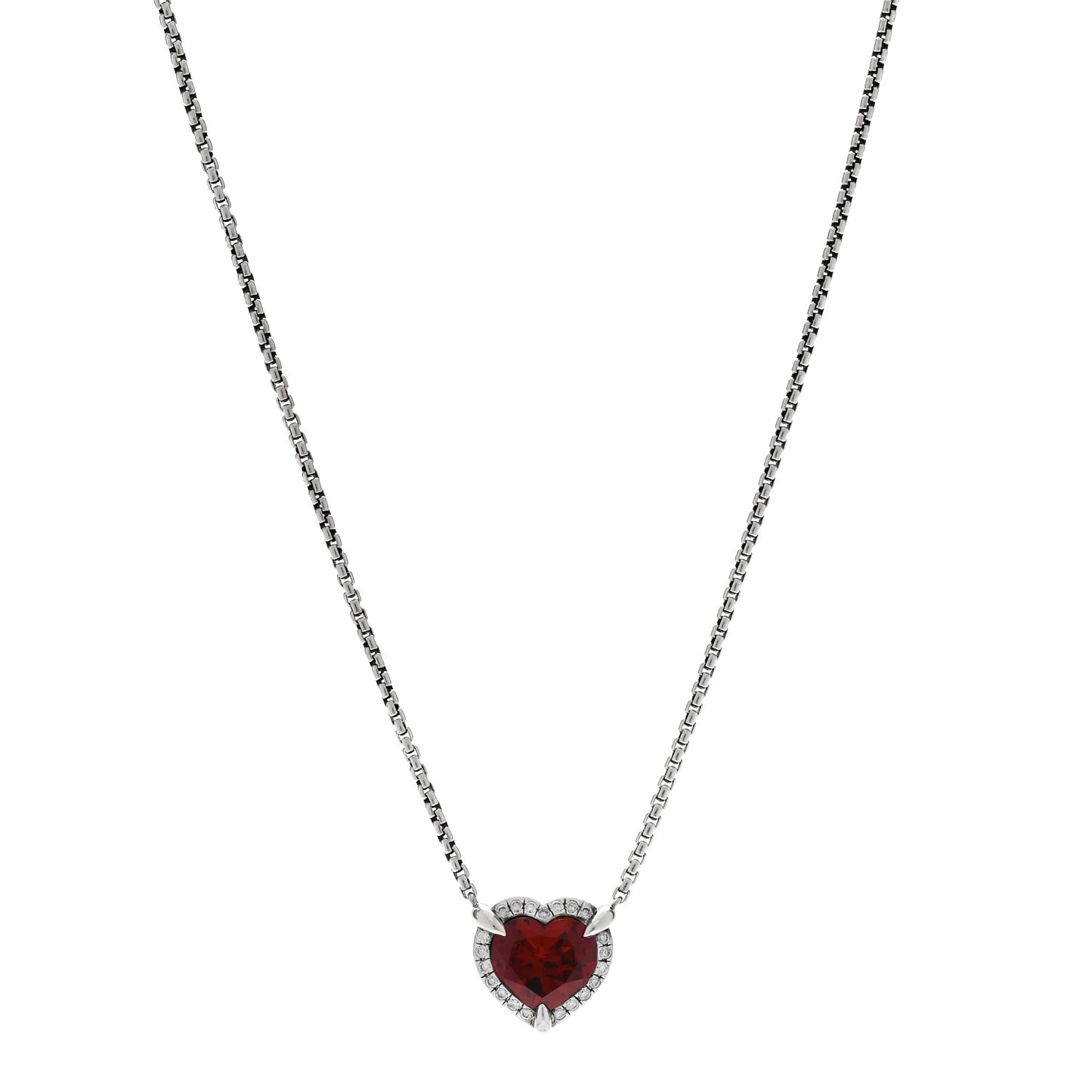 Sterling Silver Diamond Rhodolite Garnet Heart Chatelaine Pendant Necklace