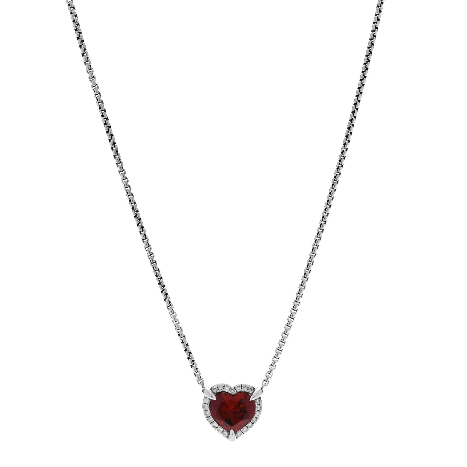 David Yurman Sterling Silver Diamond Rhodolite Garnet Heart Chatelaine Pendant Necklace 1 of 5