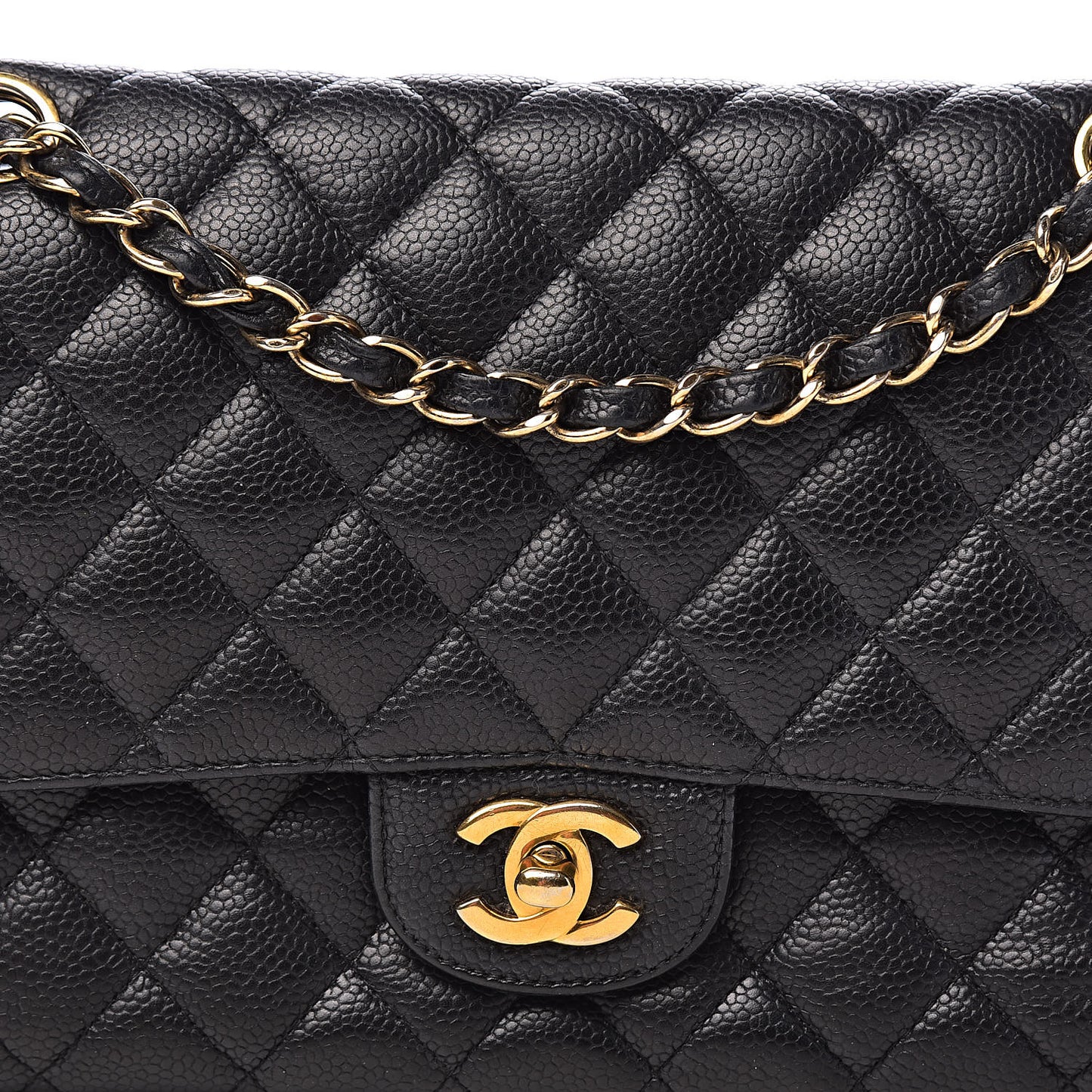 Caviar Quilted Medium Double Flap Black