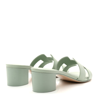 Hermes Calfskin Oasis Sandals 37 Vert D'eau 6 of 10