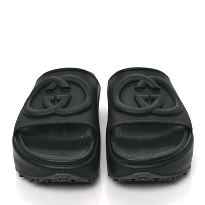 Gucci Soft Rubber Womens Interlocking G Platform 42mm Slide Sandals 38 Black 2 of 8