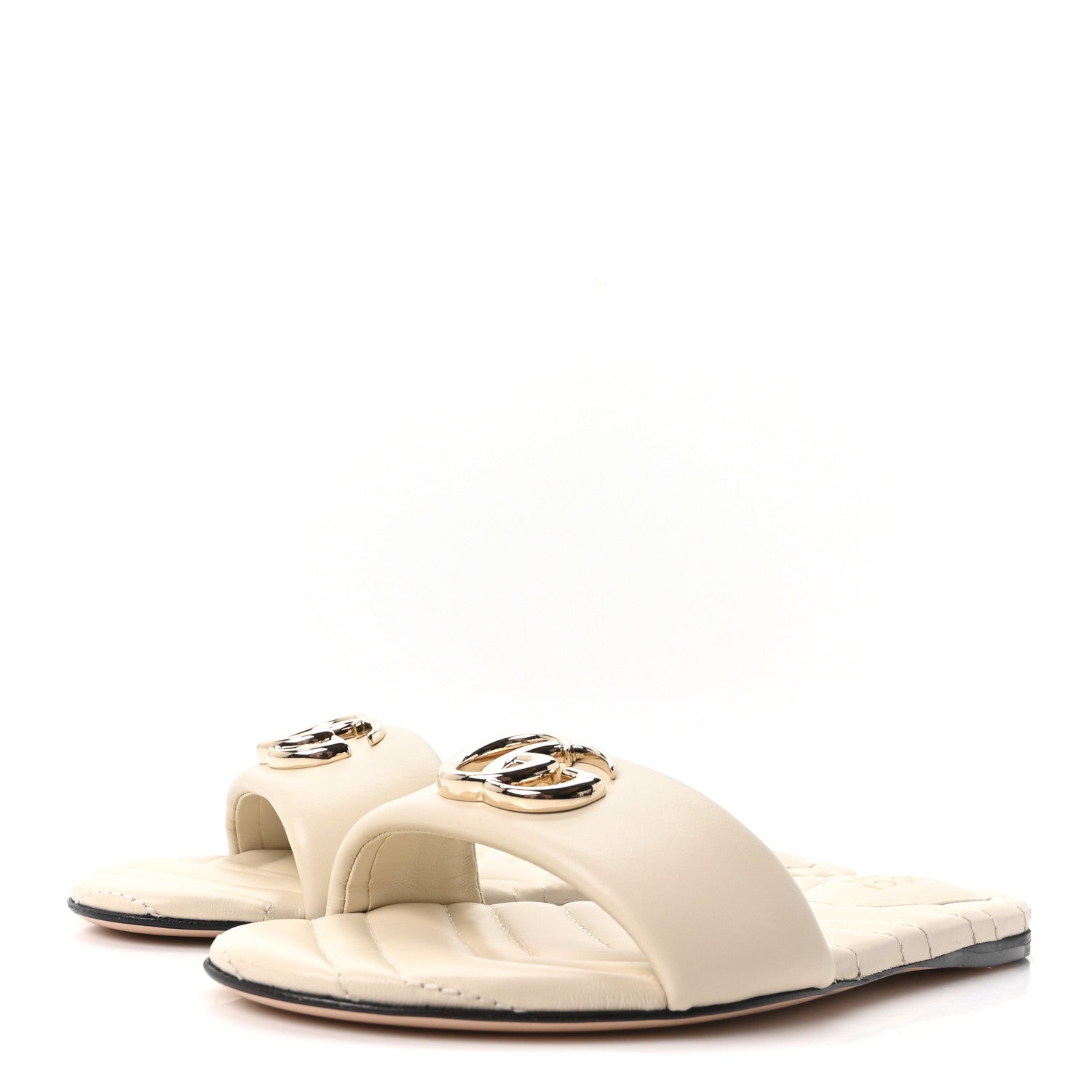 Gucci Nappa Matelasse GG Marmont Flat Slide Sandals 36.5 New Ivoire 4 of 10