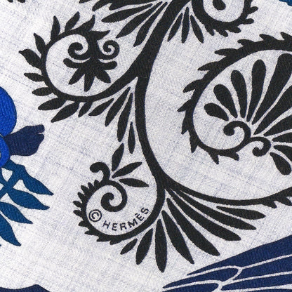 Hermes Cashmere Silk Sous Le Charme d'Orphee Shawl 140 Gris Chine Bleu Electrique 3 of 3