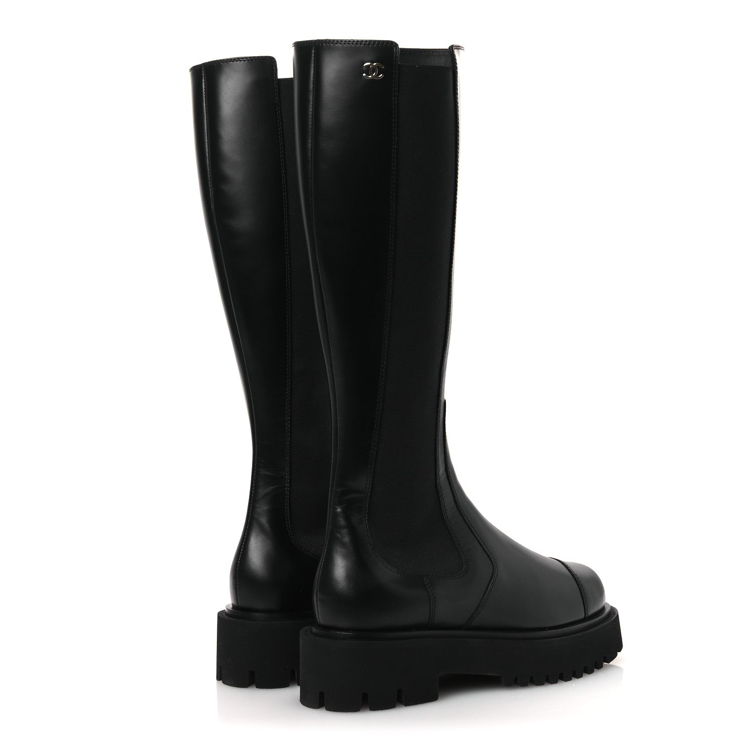 Chanel Calfskin Cap Toe CC Tall Boots 37.5 Black 5 of 11
