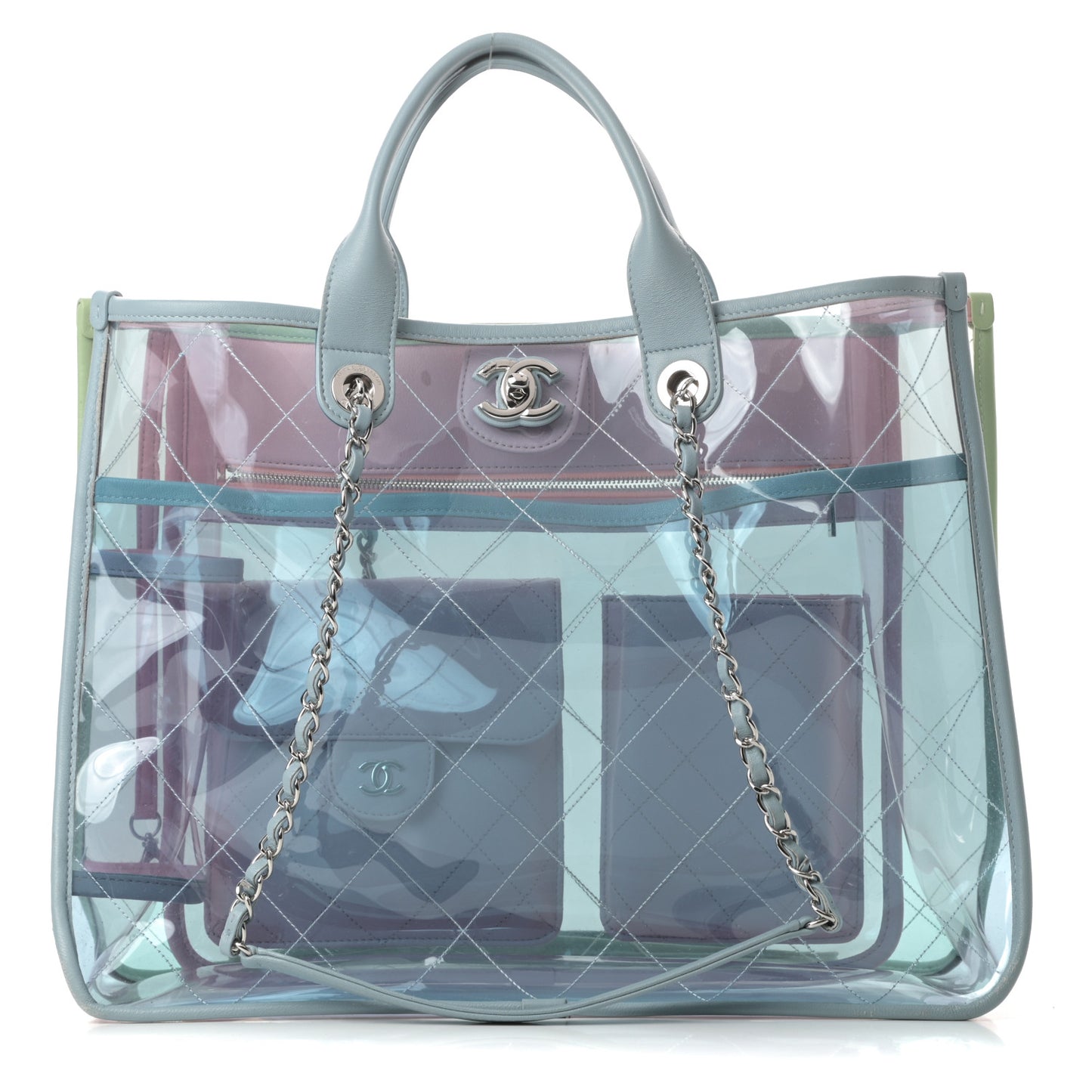 Lambskin PVC Quilted Medium Coco Splash Shopping Bag Blue Green Pink