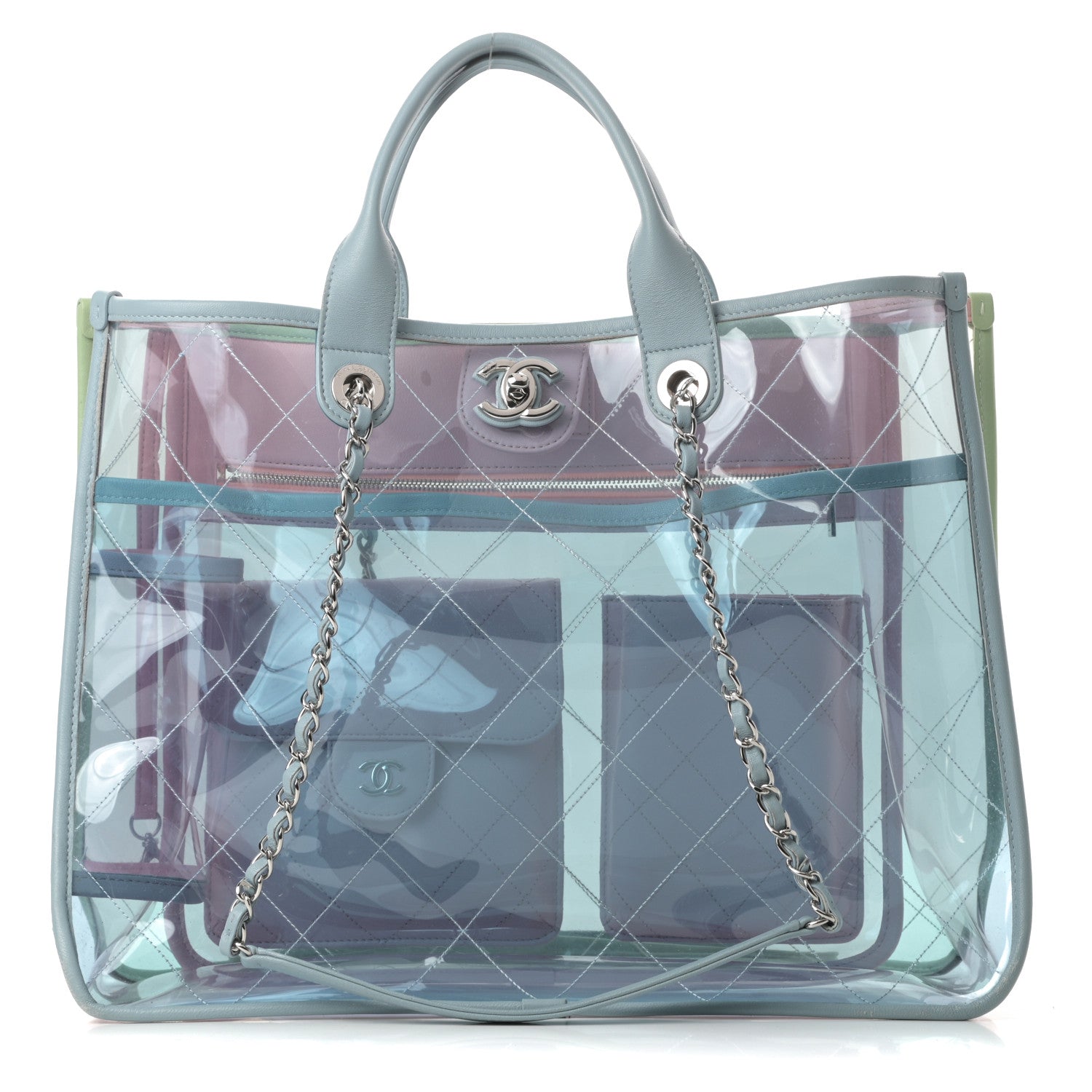 Chanel Lambskin PVC Quilted Medium Coco Splash Shopping Bag Blue Green Pink 1 of 12