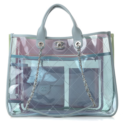 Chanel PVC Lambskin Stitched Medium Coco Splash Shopping Bag Blue Green Pink 1 of 12