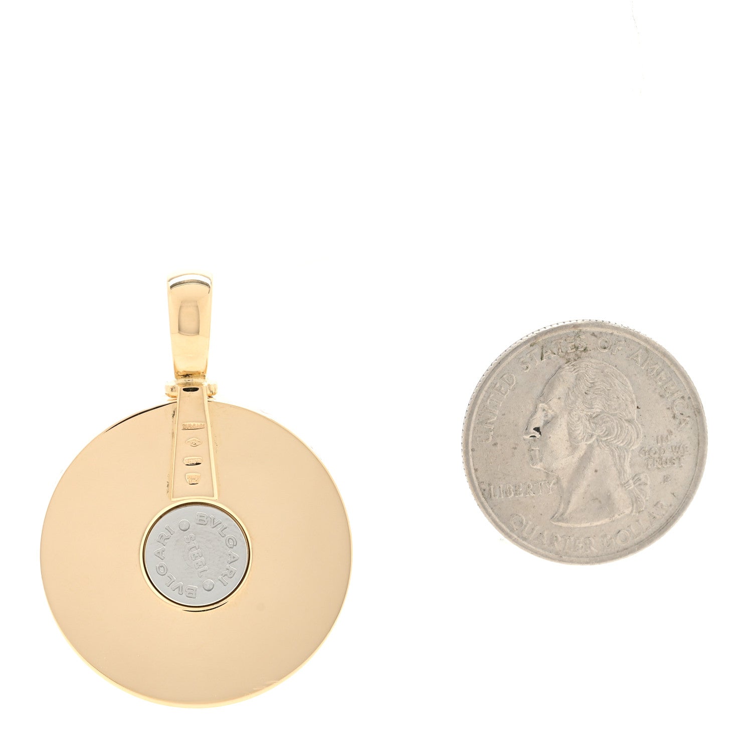 Bulgari Stainless Steel 18K Yellow Gold Mother of Pearl Optical Illusion Pendant 2 of 3