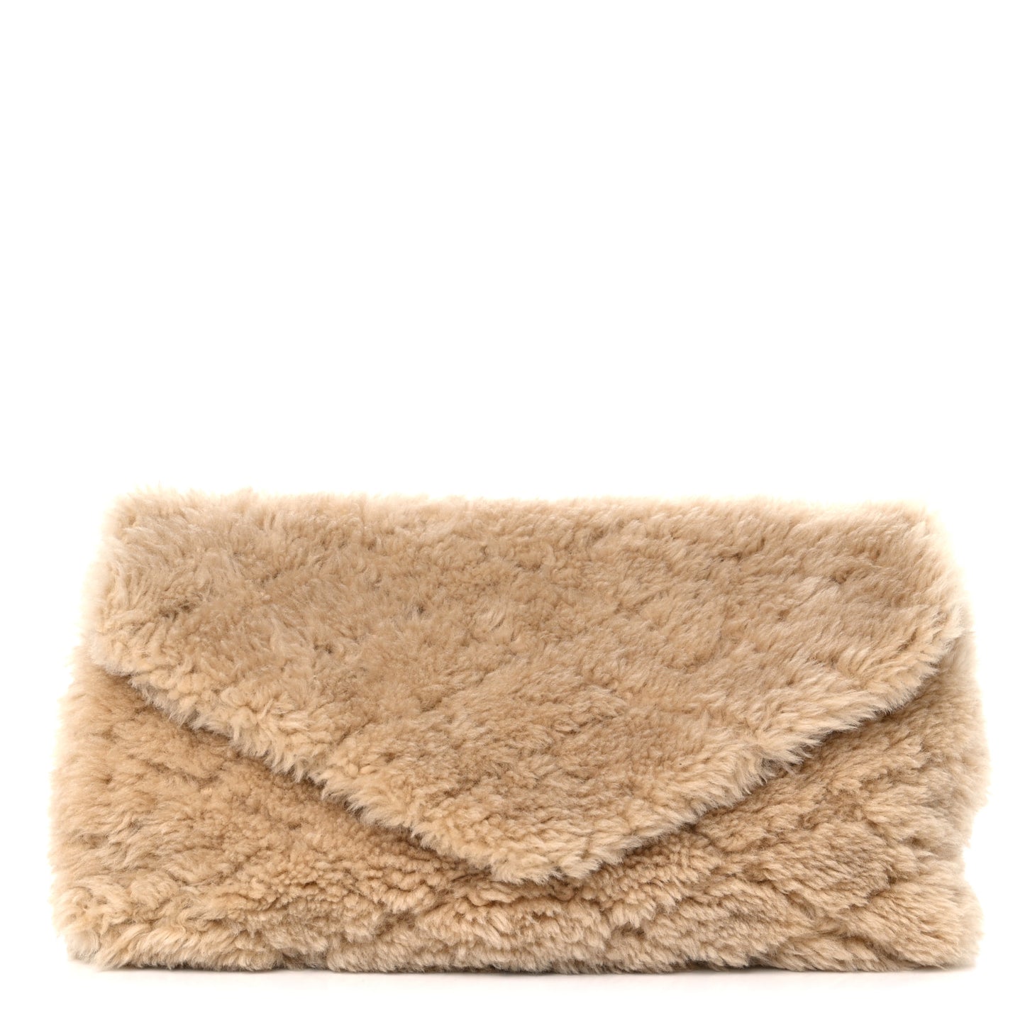 Shearling Lambskin Quilted Sade Puffer Envelope Clutch Natural Beige
