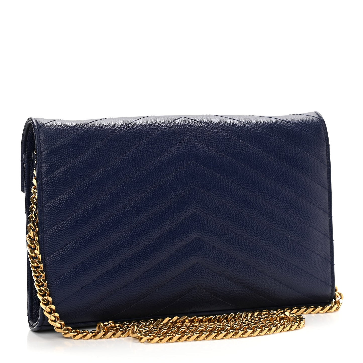 Grain De Poudre Matelasse Chevron Monogram Chain Wallet Navy