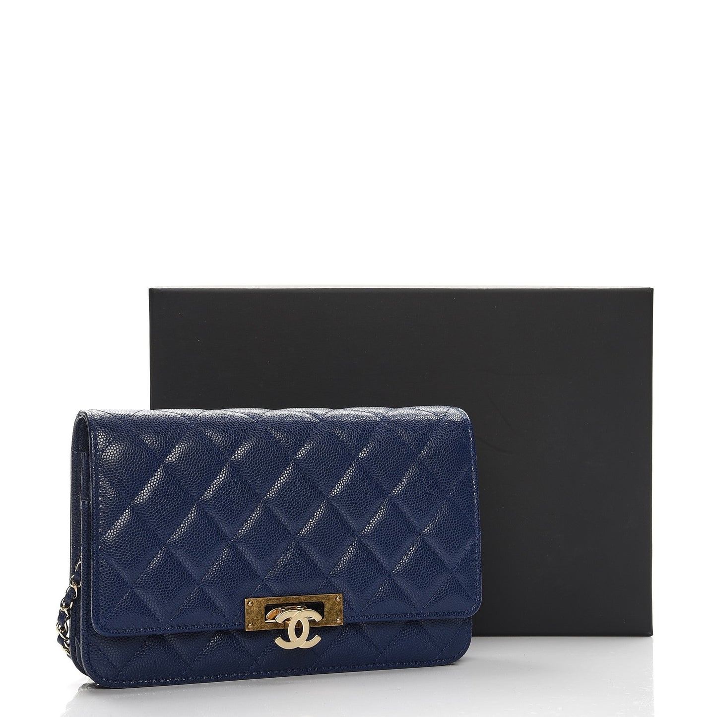 Caviar Quilted Golden Class Wallet On Chain WOC Navy