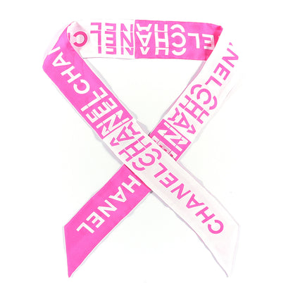 Chanel Silk Logo Slim Bandeau Scarf Fuchsia White 1 of 6