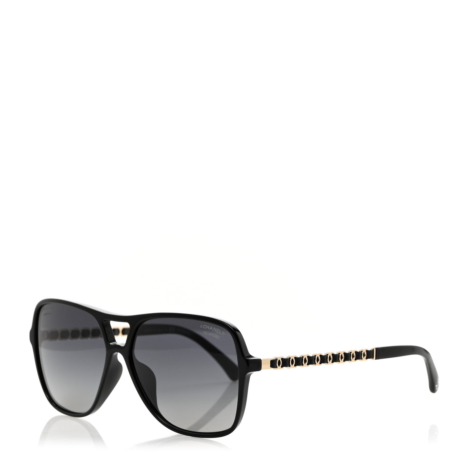 Chanel Metal Calfskin Polarized CC Chain Pilot Sunglasses 5439-Q-A Black 1 of 8