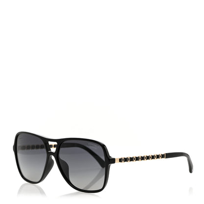 Chanel Metal Calfskin Polarized CC Chain Pilot Sunglasses 5439-Q-A Black 1 of 8