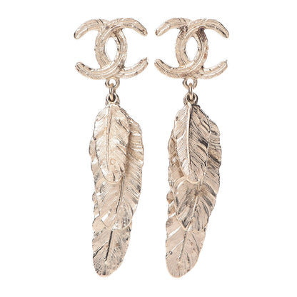 Chanel Feather CC Drop Earrings Gold 1 of 8