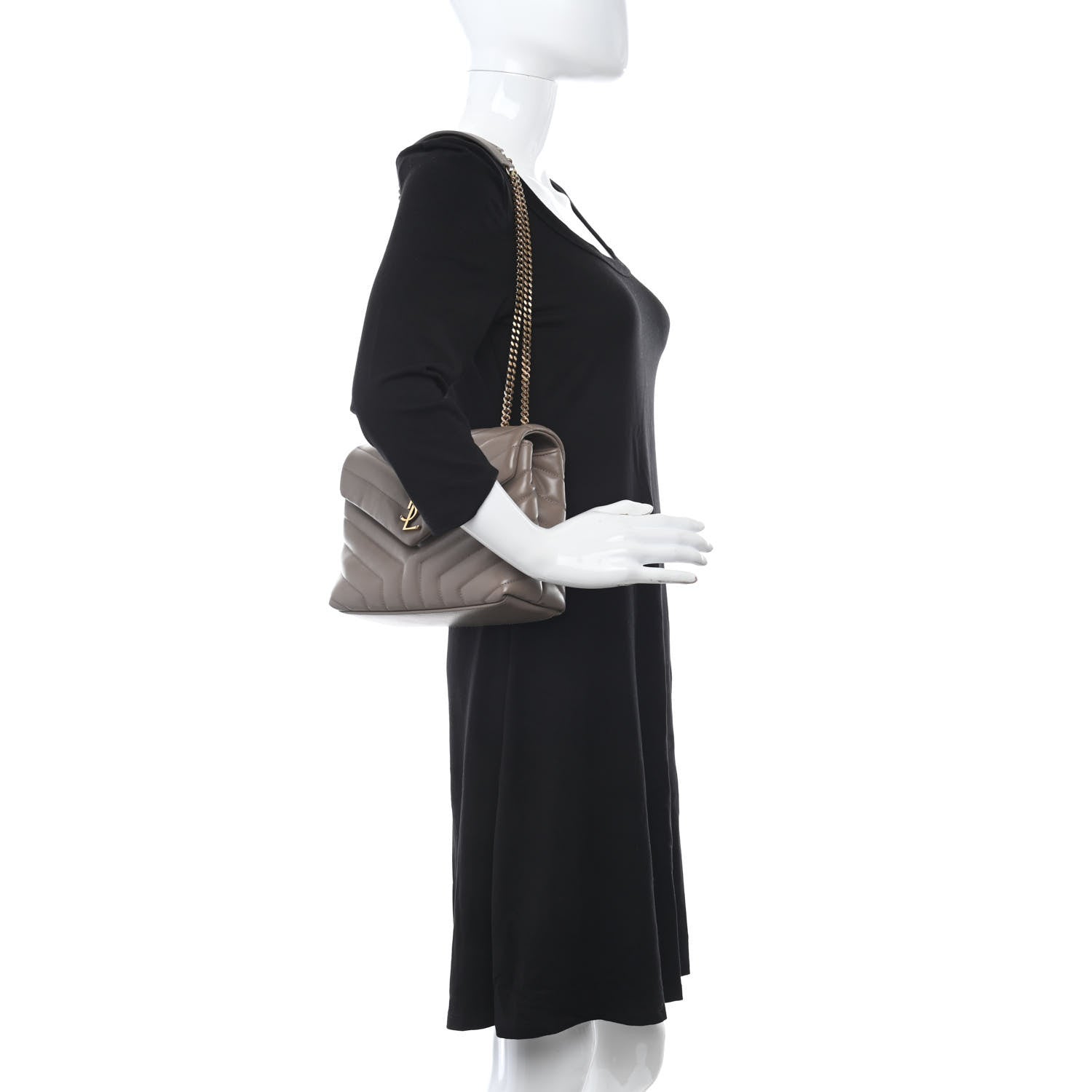Saint Laurent Calfskin Y Quilted Monogram Small Loulou Chain Satchel Taupe 2 of 11