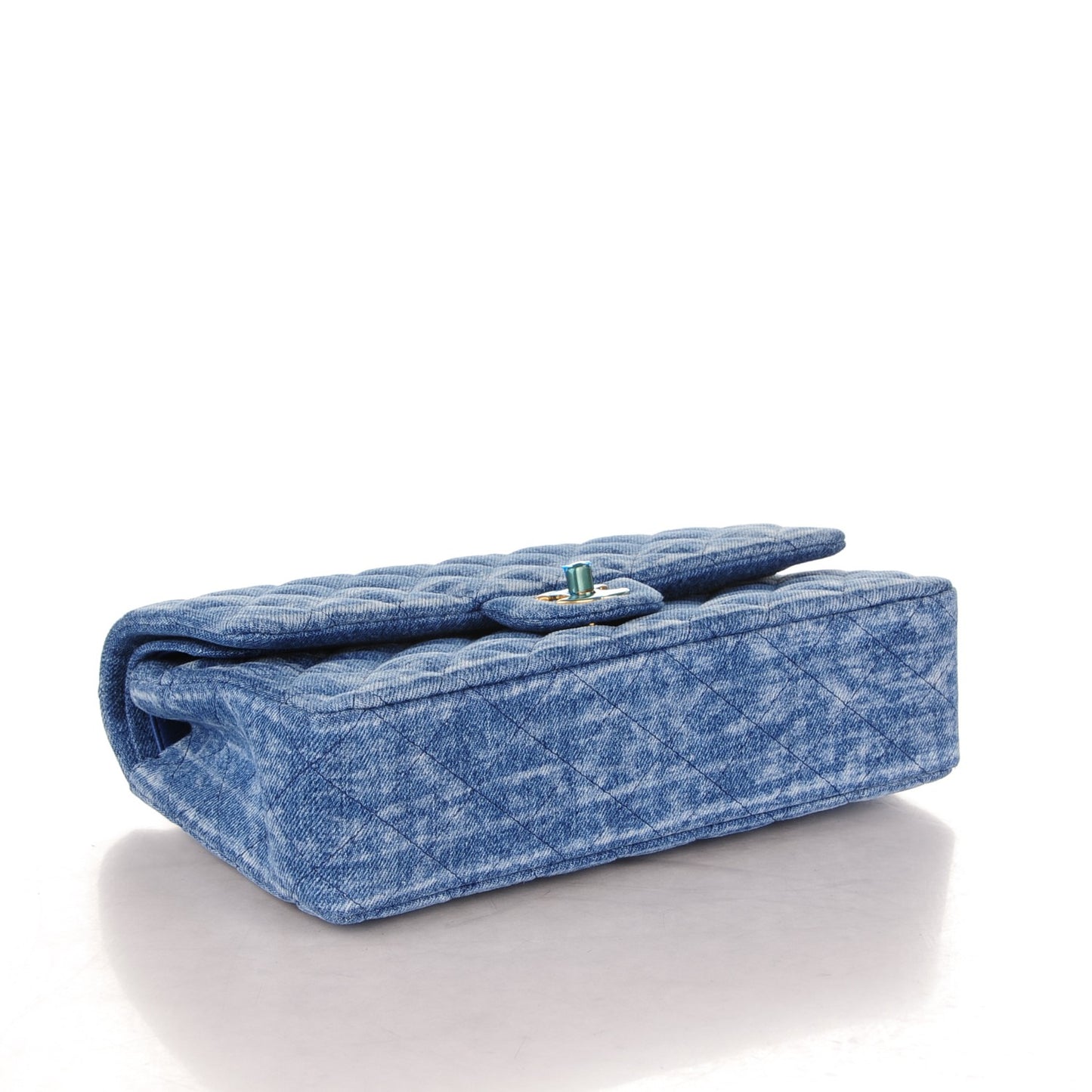 Denim Quilted Medium Double Flap Blue