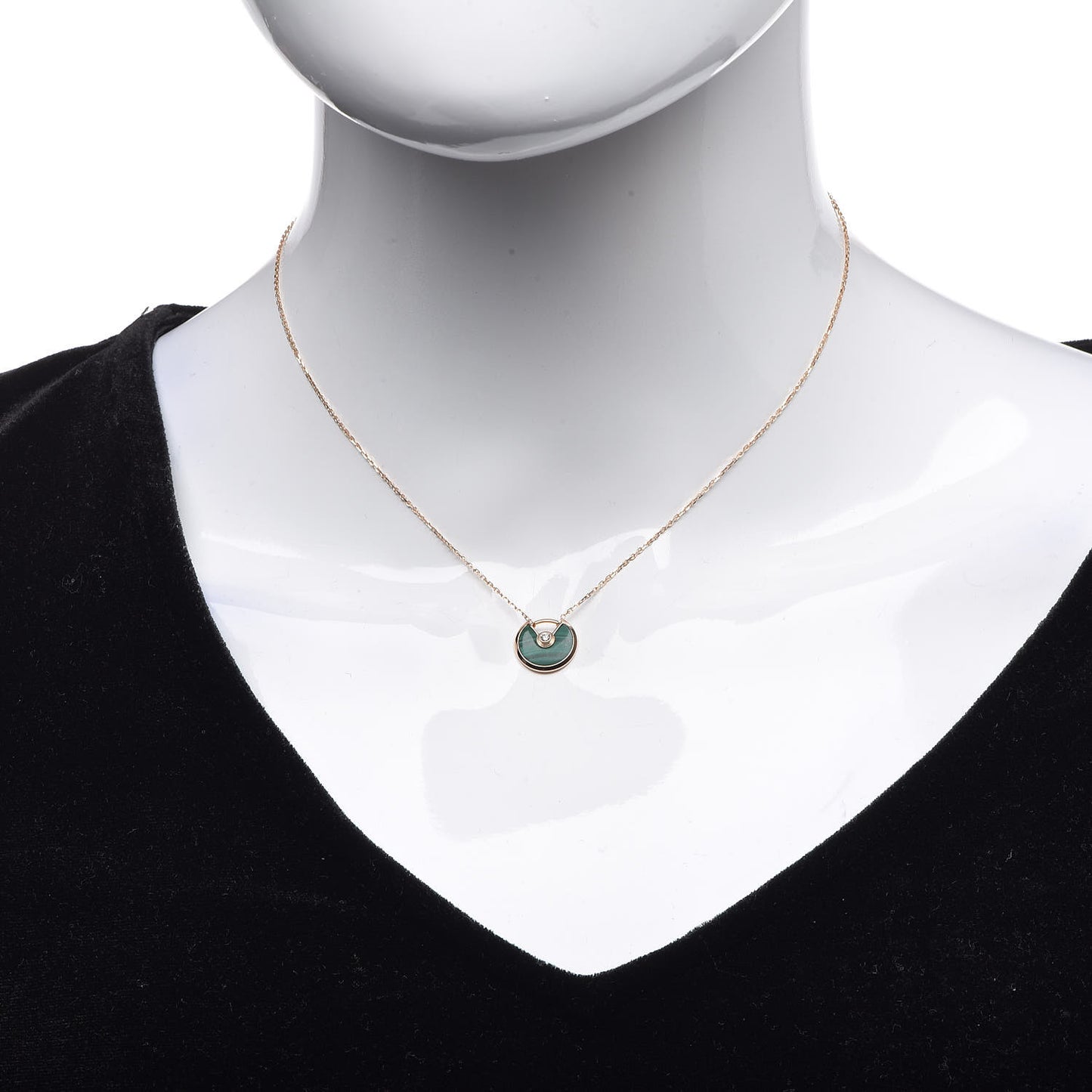 18K Pink Gold Diamond Malachite XS Amulette de Cartier Pendant Necklace