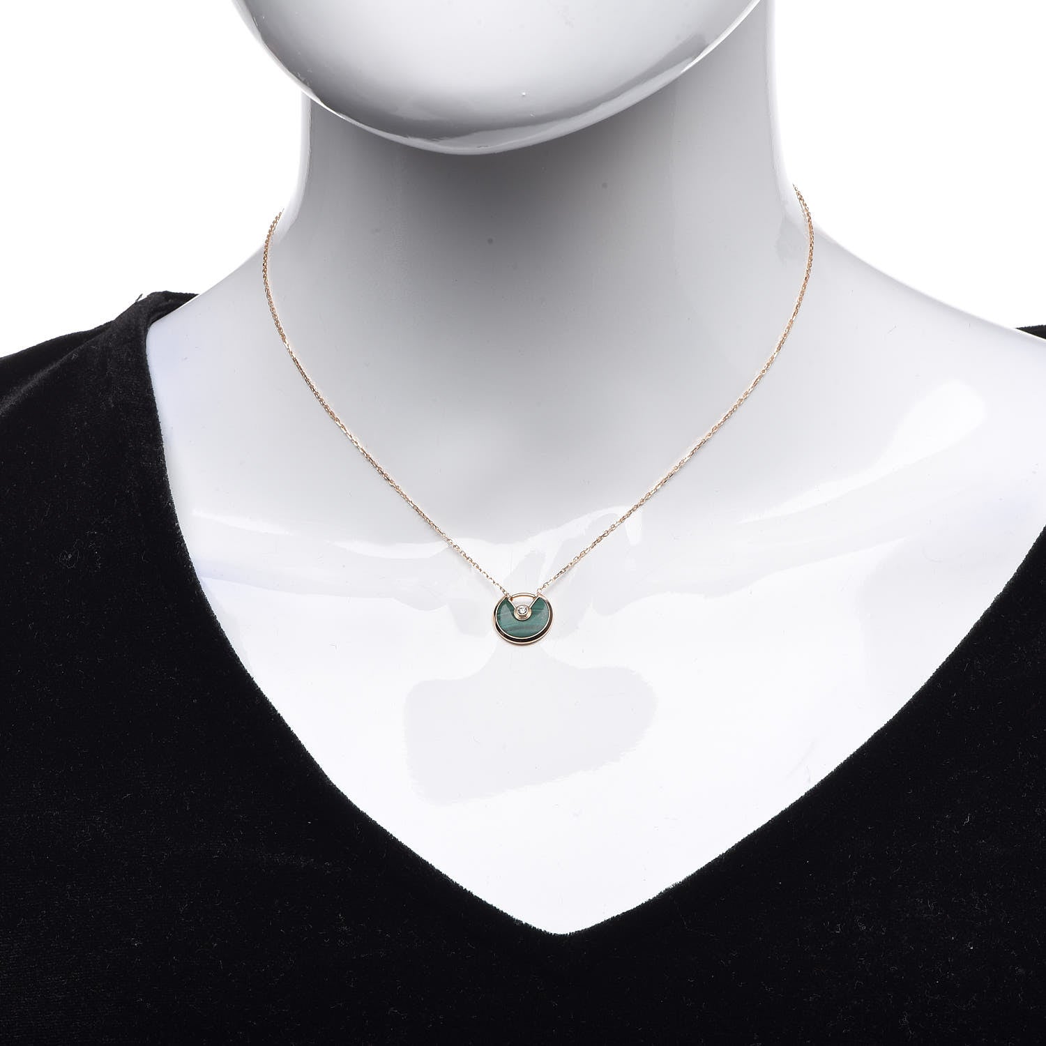 Cartier 18K Pink Gold Diamond Malachite XS Amulette de Cartier Pendant Necklace 2 of 7