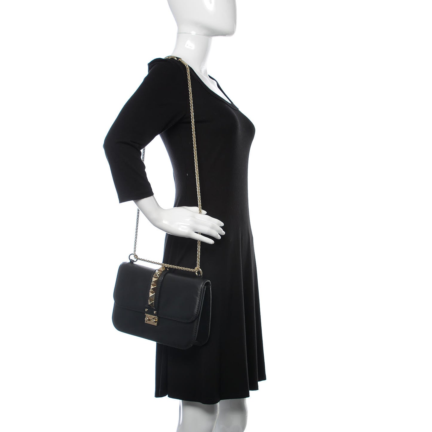 Vitello Medium Glam Lock Rockstud Flap Black
