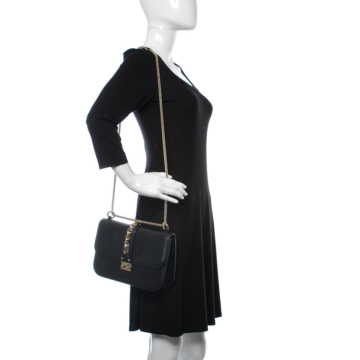 Valentino Garavani Vitello Medium Glam Lock Rockstud Flap Black 2 of 6