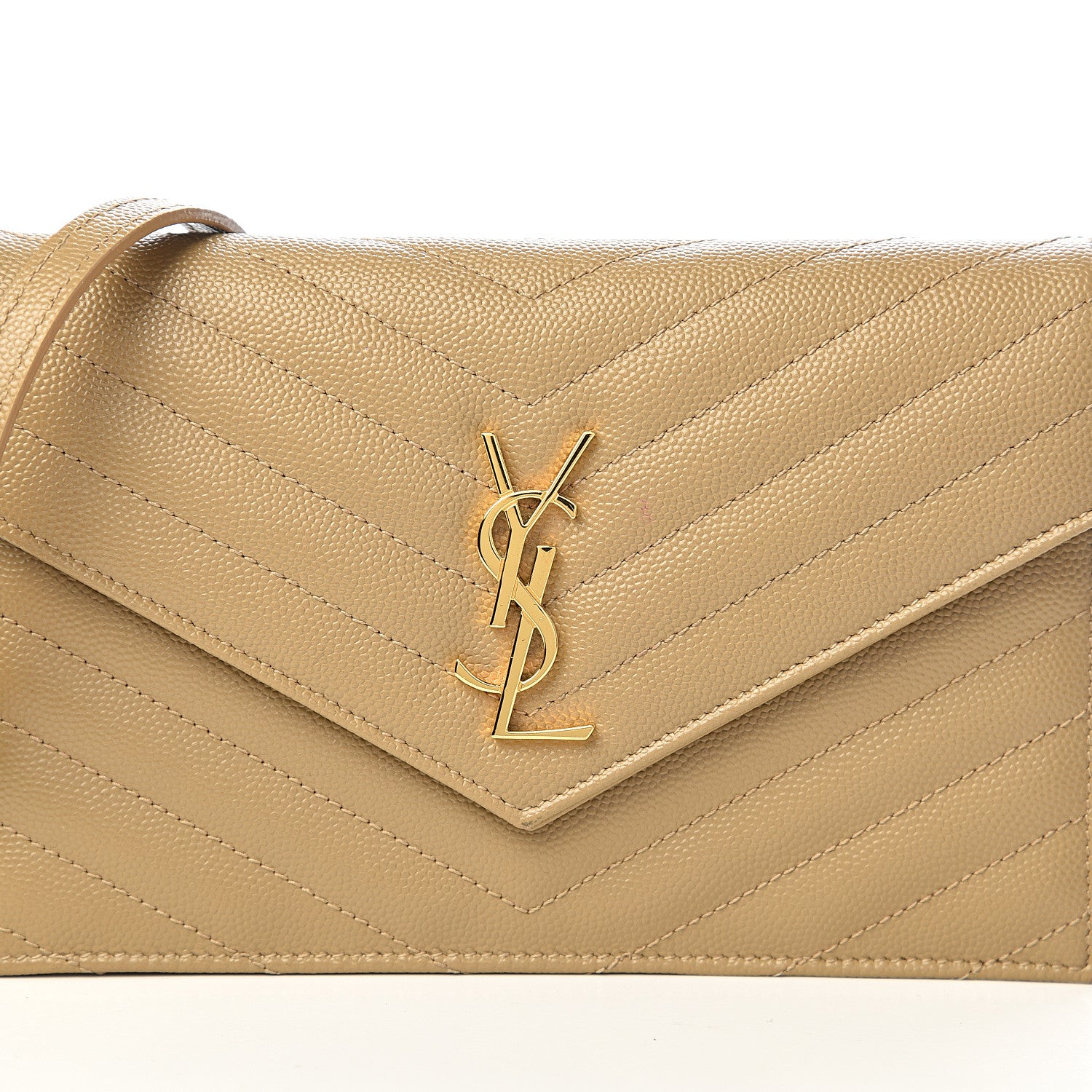 Saint Laurent Grain De Poudre Matelasse Chevron Monogram Envelope Chain Wallet Nude Powder 9 of 10