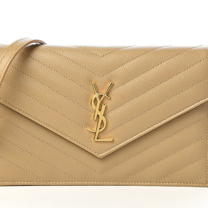 Saint Laurent Grain De Poudre Matelasse Chevron Monogram Envelope Chain Wallet Nude Powder 9 of 10