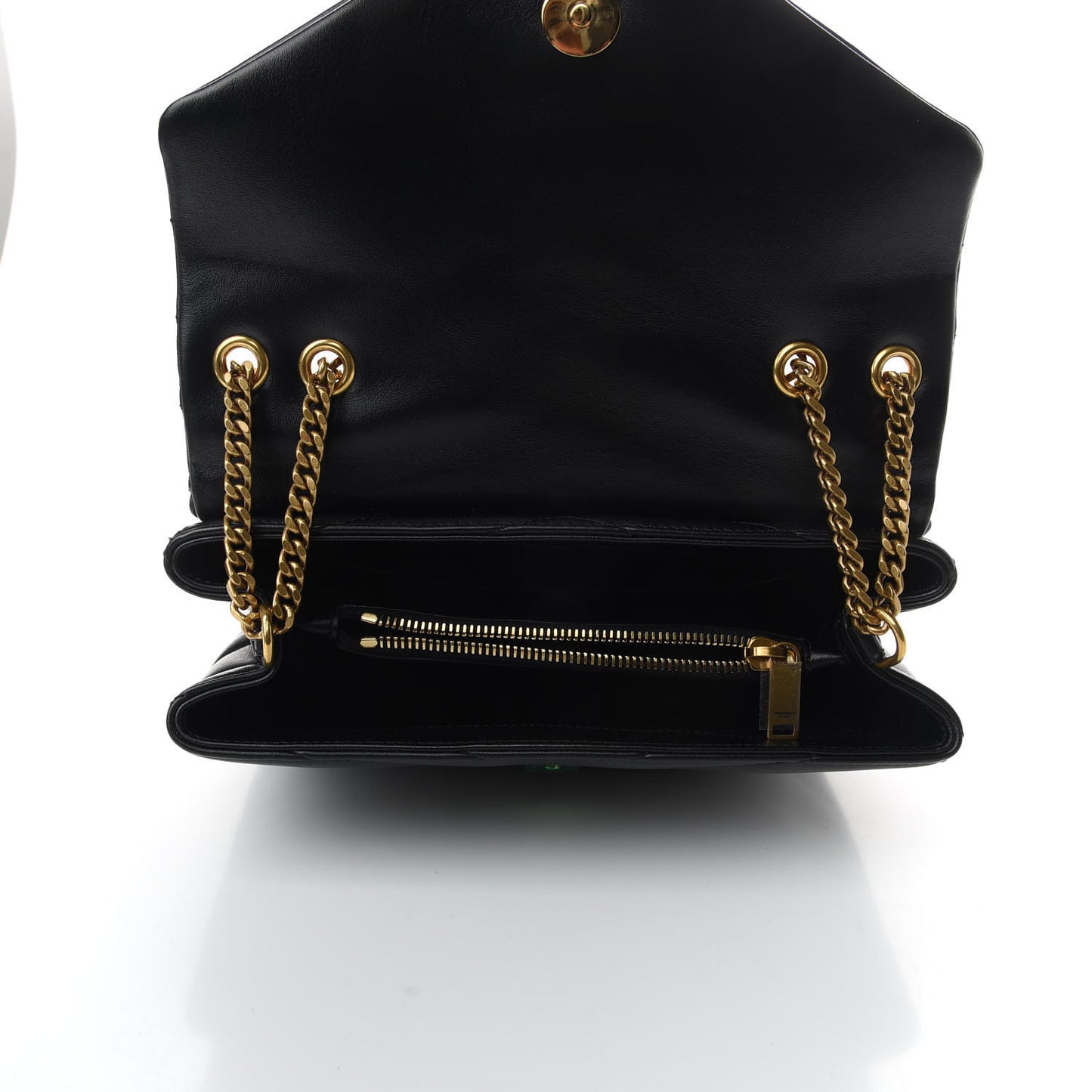 Calfskin Y Quilted Monogram Small Loulou Chain Satchel Black