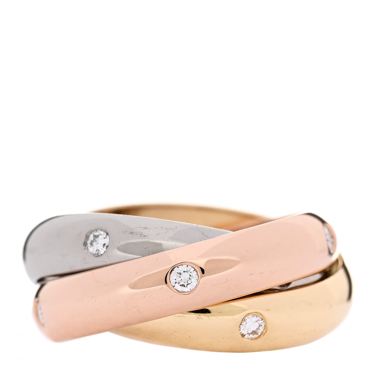 Cartier 18K Pink Yellow White Gold Diamond Medium Trinity Ring 46 3.75 1 of 7