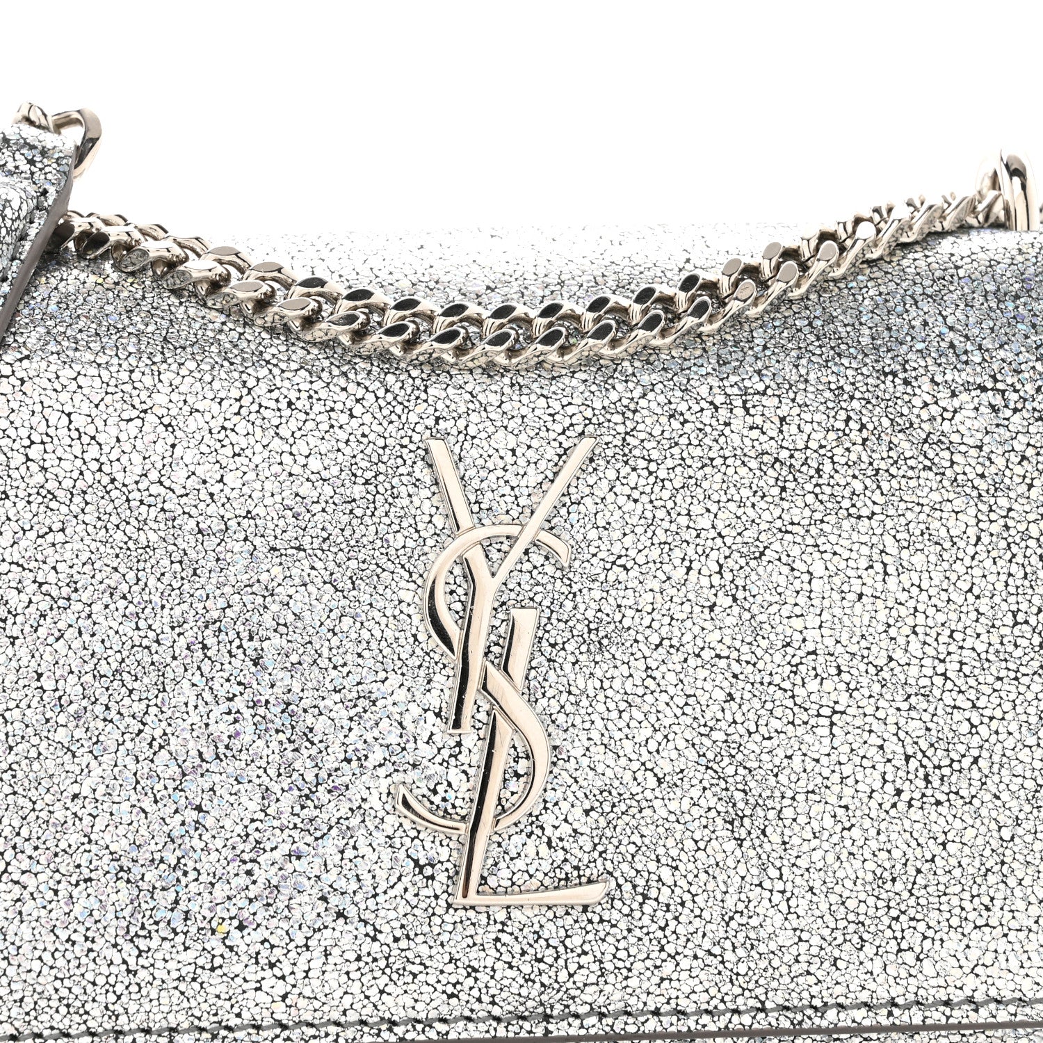 Saint Laurent Metallic Crackled Calfskin Monogram Sunset Chain Wallet Star Light 8 of 13