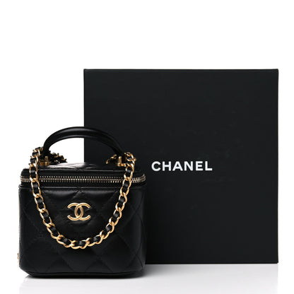 Chanel Lambskin Quilted Top Handle Mini Vanity Case With Chain Black 11 of 11