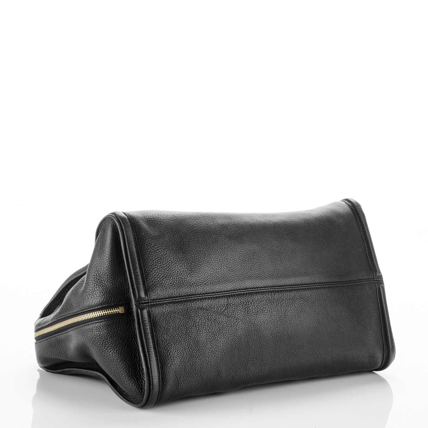 Pebbled Calfskin Large Skull Padlock Zip Around Tote Black