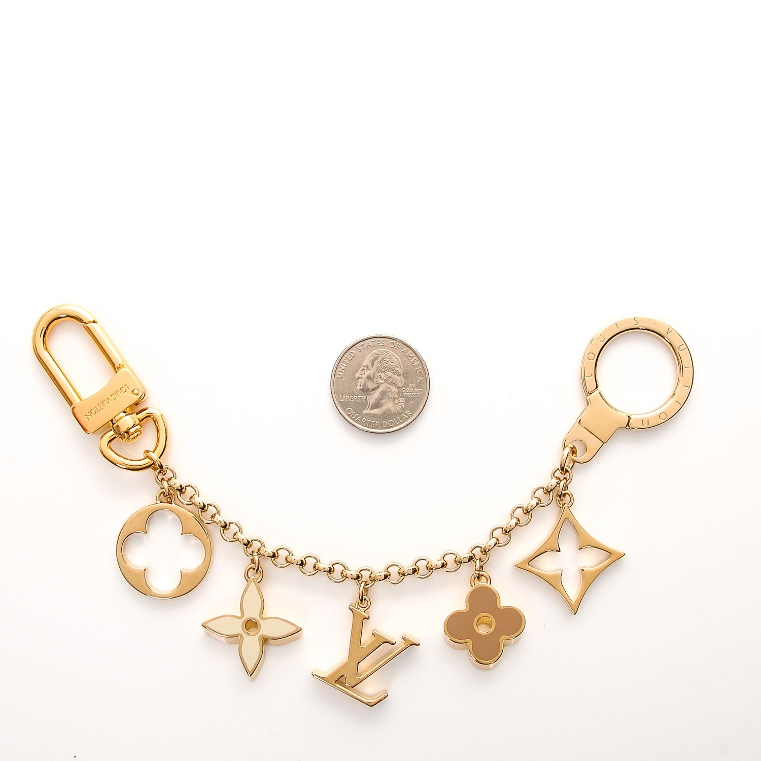 Louis Vuitton Brass Enamel Fleur De Monogram Bag Charm Chain Gold 2 of 4