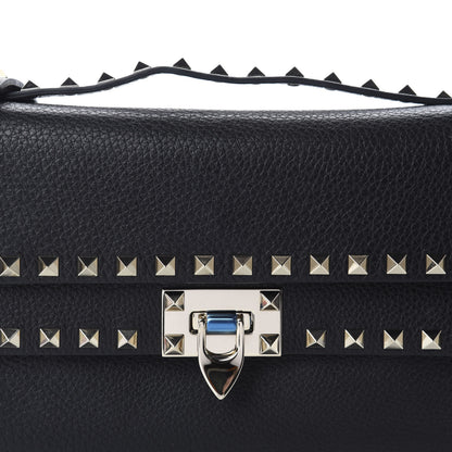 Valentino Garavani Grainy Calfskin Rockstud Double Flap Crossbody Bag Black 9 of 9