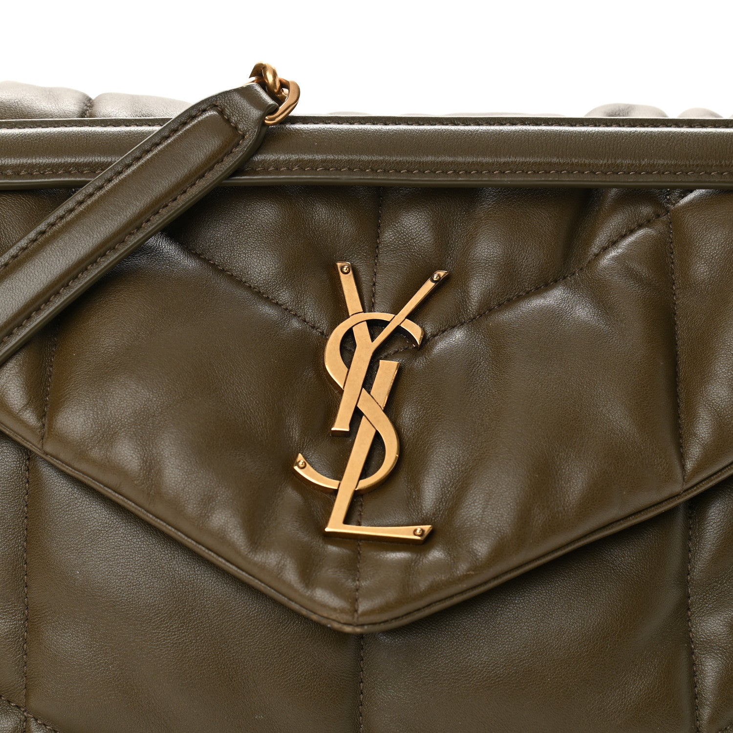 Saint Laurent Lambskin Quilted Medium Loulou Puffer Monogram Chain Satchel Seaweed 6 of 8