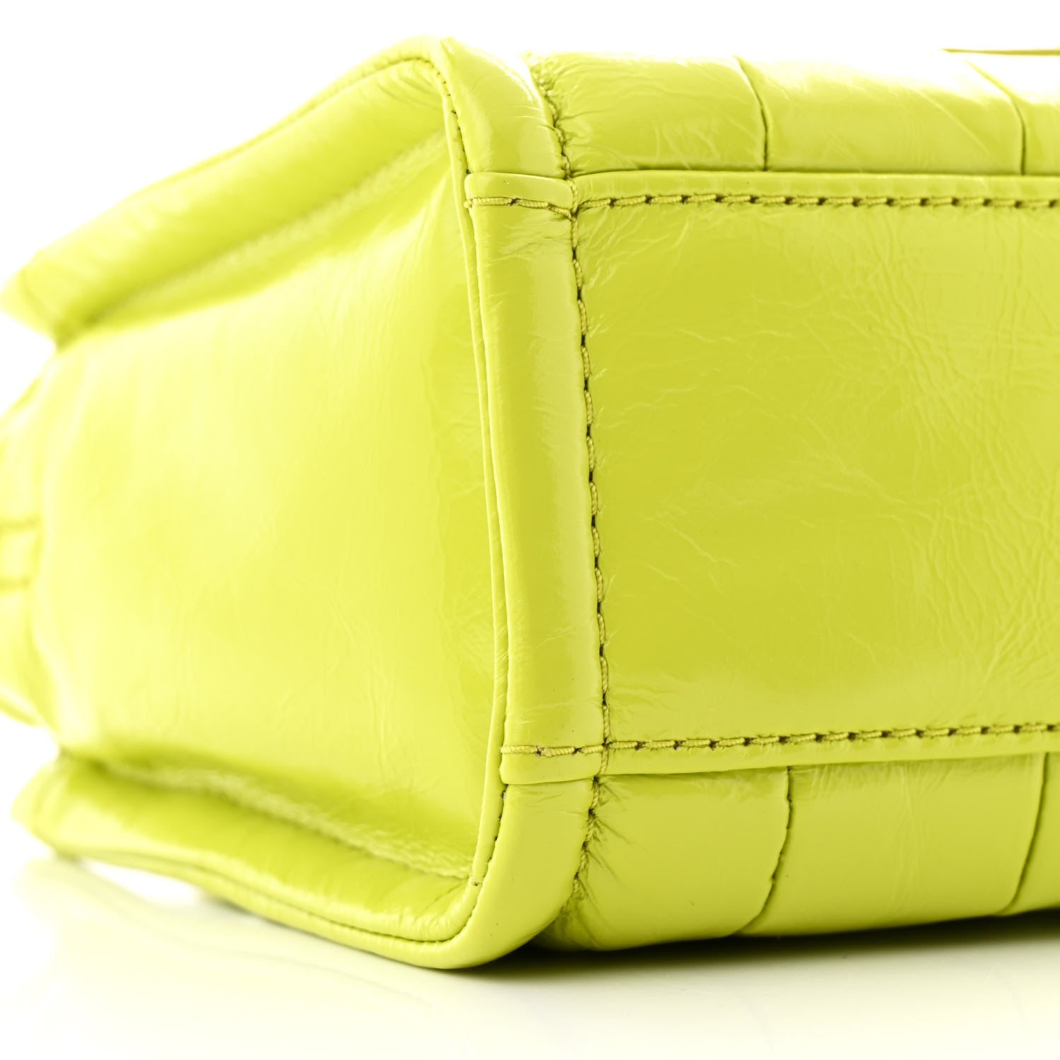 Marc Jacobs Shiny Crinkled Calfskin Mini The Tote Bag Acid Lime 10 of 11