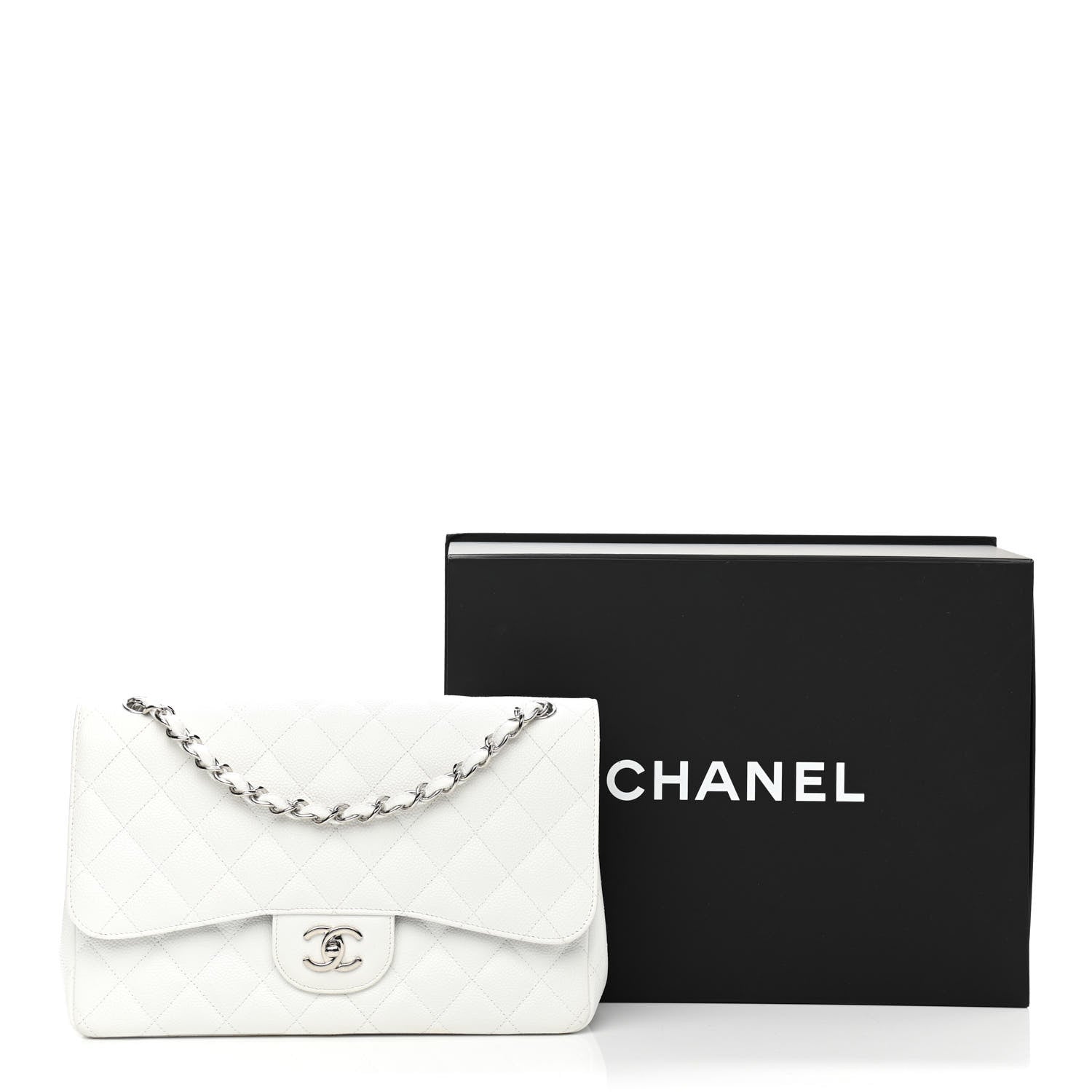 Chanel Caviar Quilted Jumbo Double Flap White 14 of 14
