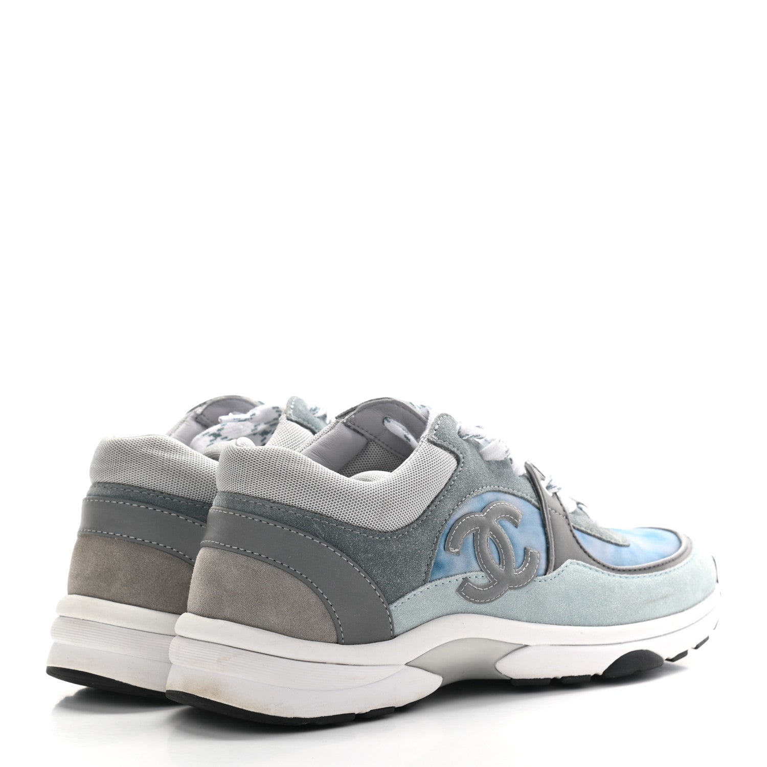 Chanel Suede Calfskin CC Sneakers 39 Blue Grey White 4 of 8