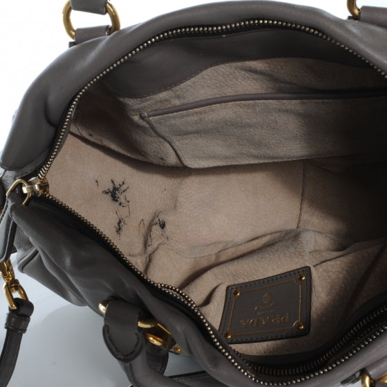 Prada Soft Calf Shopping Satchel Bag Bambu 9 of 10