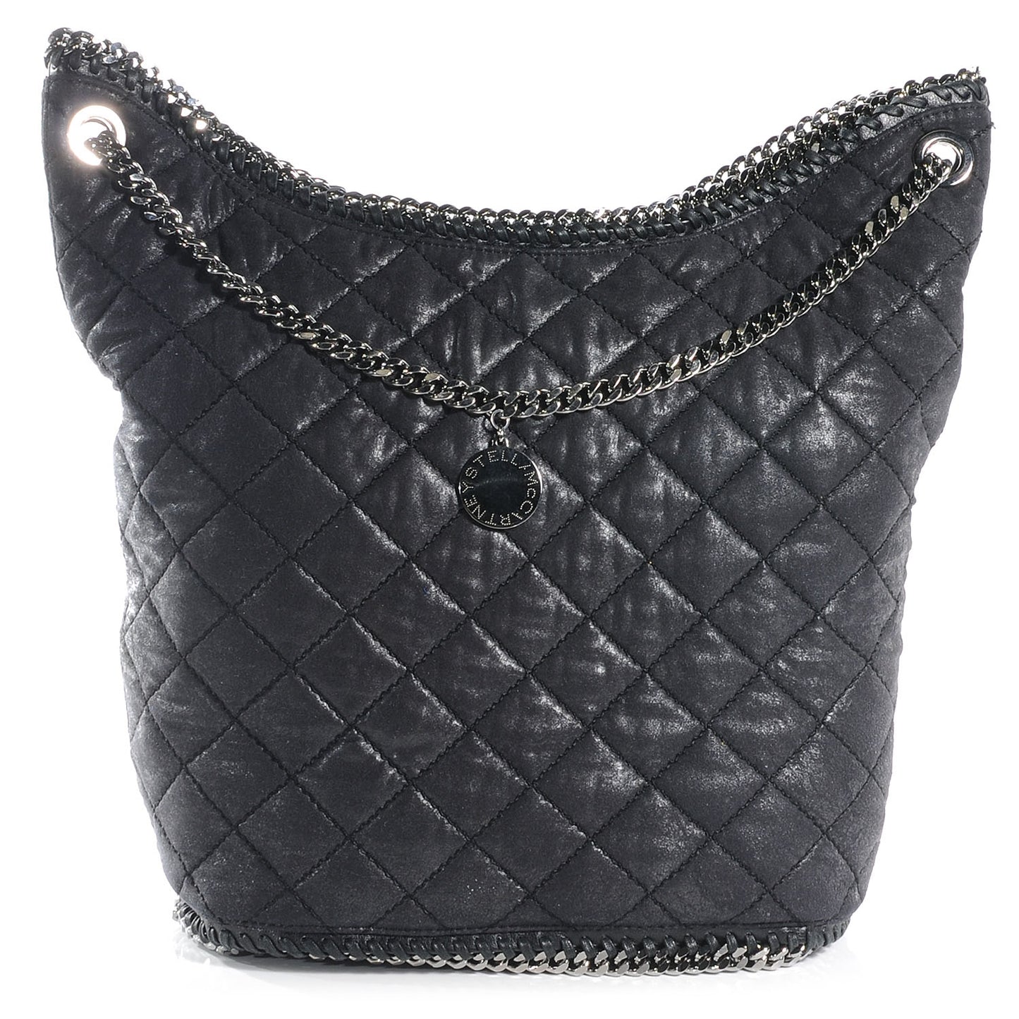Quilted Faux Leather Large Falabella Bucket Bag Black