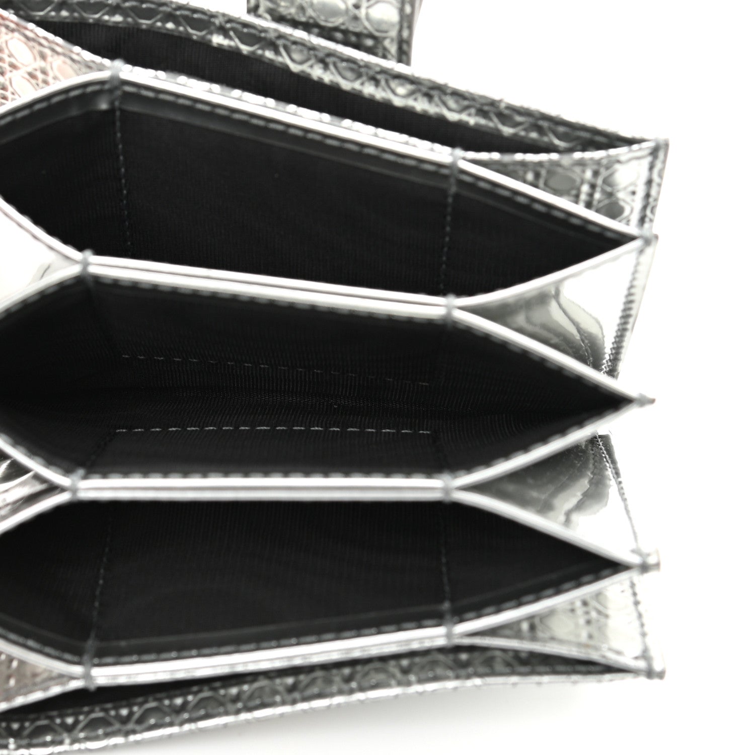 Christian Dior Metallic Patent Micro-Cannage Montaigne Gusseted Card Holder Silver 5 of 8