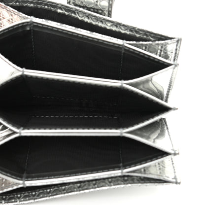 Christian Dior Metallic Patent Micro-Cannage Montaigne Gusseted Card Holder Silver 5 of 8