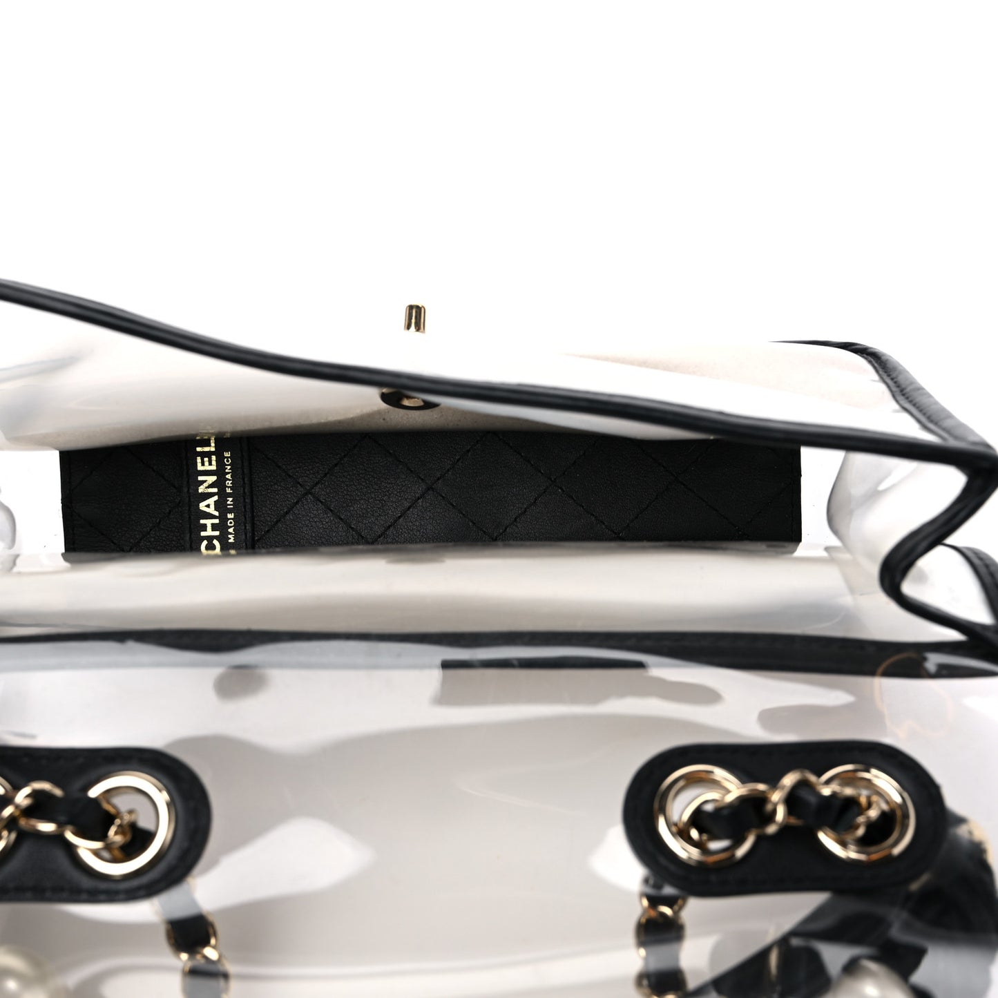 Lambskin PVC Sand By The Sea Flap With Pearl Strap Black